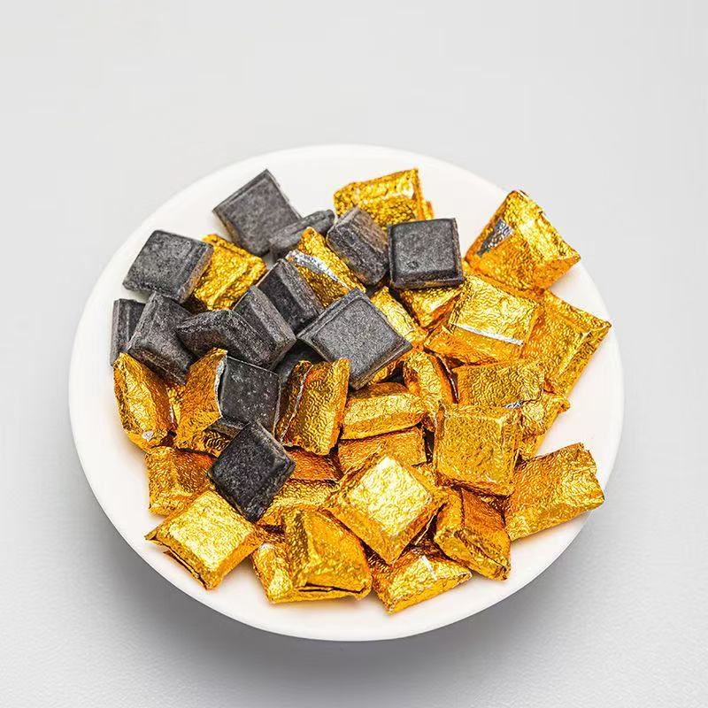 Five Elements Transforming Tea Cup Set (5pcs) + 5-Year Aged Pu’er Tea Cubes | Handcrafted Kiln Glaze Cups, Gold-Wrapped Mini Tea Bricks, Traditional Chinese Wellness Tea Set
